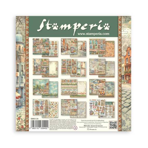 STAMPERIA Set 10 Blatt 20x20cm doppelseitig Scrapbooking Papier 190g, Art of Travelling