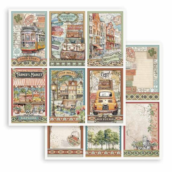 STAMPERIA Set 10 Blatt 20x20cm doppelseitig Scrapbooking Papier 190g, Art of Travelling