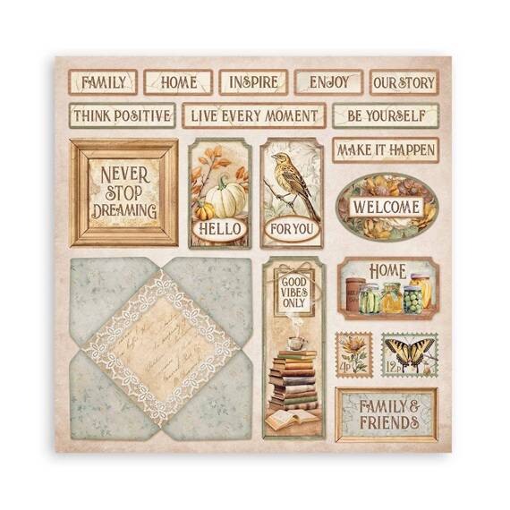 STAMPERIA Set 10 Blatt 20x20cm doppelseitig Scrapbooking Papier 190g, Golden Harmony