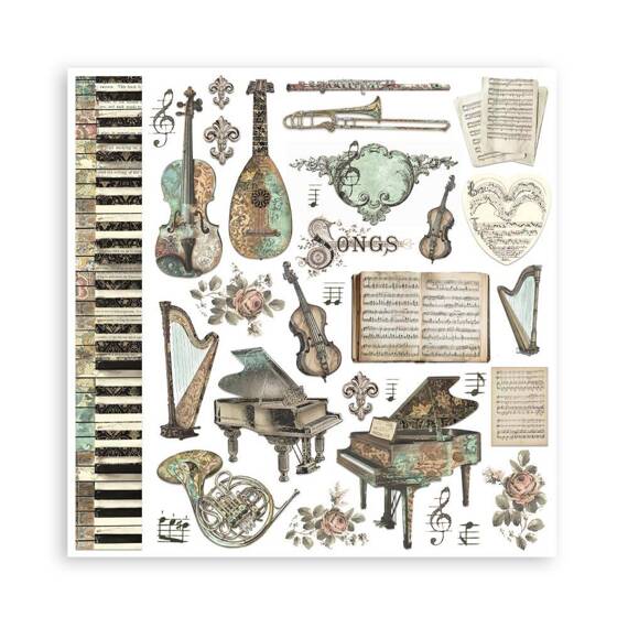 STAMPERIA Set 10 Blatt 20x20cm doppelseitig Scrapbooking Papier 190g, Music