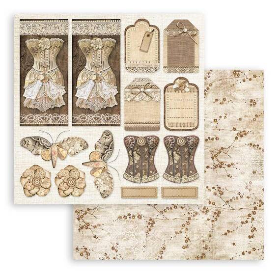 STAMPERIA Set 10 Blatt 20x20cm doppelseitig Scrapbooking Papier 190g, Old lace