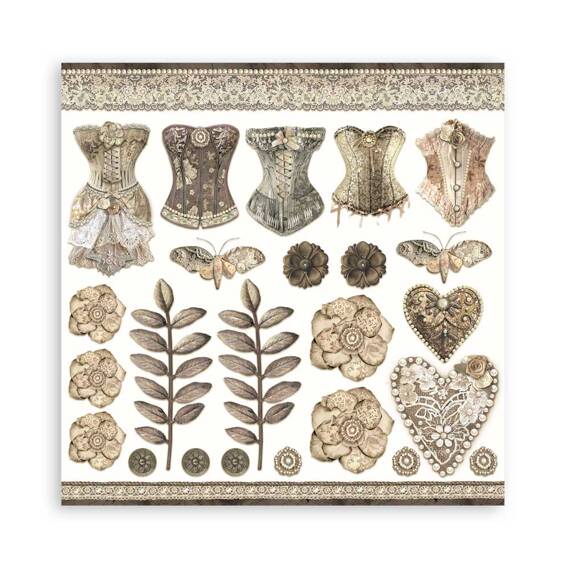 STAMPERIA Set 10 Blatt 20x20cm doppelseitig Scrapbooking Papier 190g, Old lace