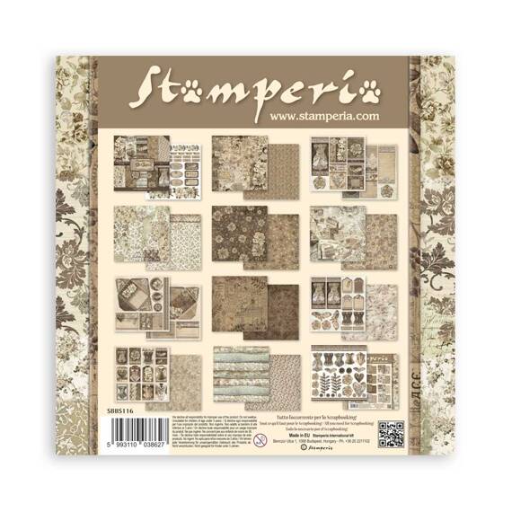 STAMPERIA Set 10 Blatt 20x20cm doppelseitig Scrapbooking Papier 190g, Old lace