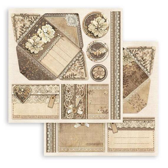 STAMPERIA Set 10 Blatt 20x20cm doppelseitig Scrapbooking Papier 190g, Old lace