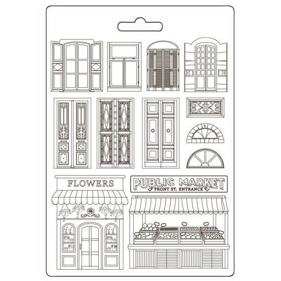 STAMPERIA flexible Gießform aus Kunststoff Form Mold Mould Dekor, Art of Travel Fenster und Fensterläden