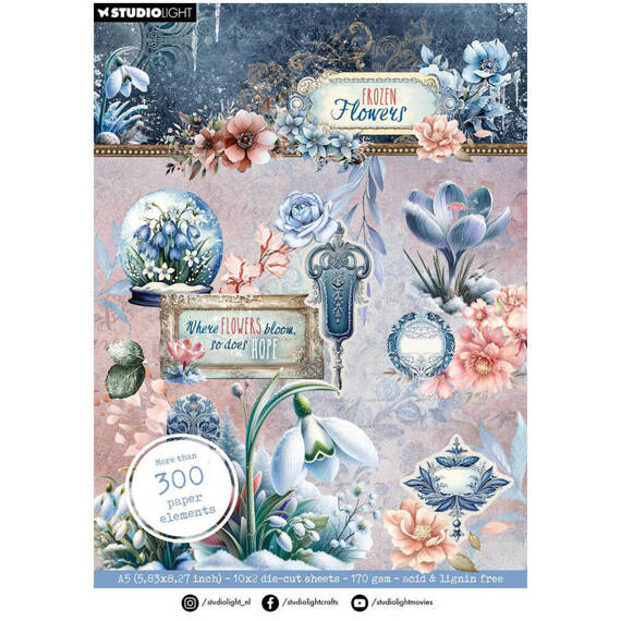 STUDIO LIGHT 20Blatt A5 Elemente Scrapbooking Papier - Frozen Flowers