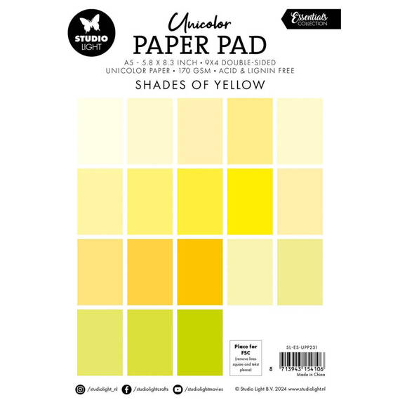 STUDIO LIGHT 20Blatt A5 Elemente Scrapbooking Papier - Shades of yellow