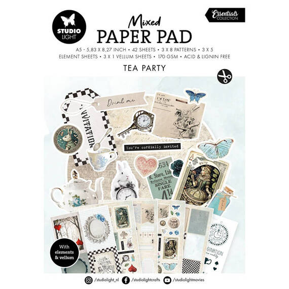 STUDIO LIGHT 20Blatt A5 Elemente Scrapbooking Papier  Tea party Alice im Wunderland