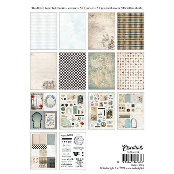 STUDIO LIGHT 20Blatt A5 Elemente Scrapbooking Papier  Tea party Alice im Wunderland