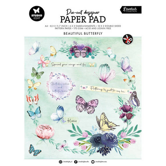 STUDIO LIGHT 32Blatt A4 Papierset + Elemente Scrapbooking Papier Beautiful Butterfly