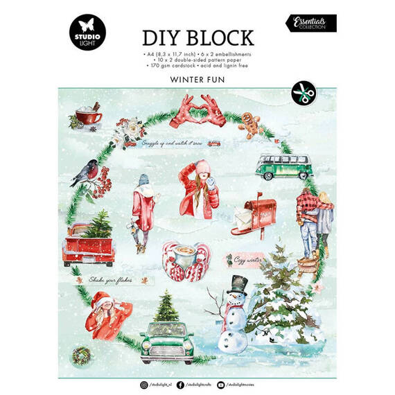 STUDIO LIGHT 32Blatt A4 Papierset + Elemente Scrapbooking Papier Winter fun