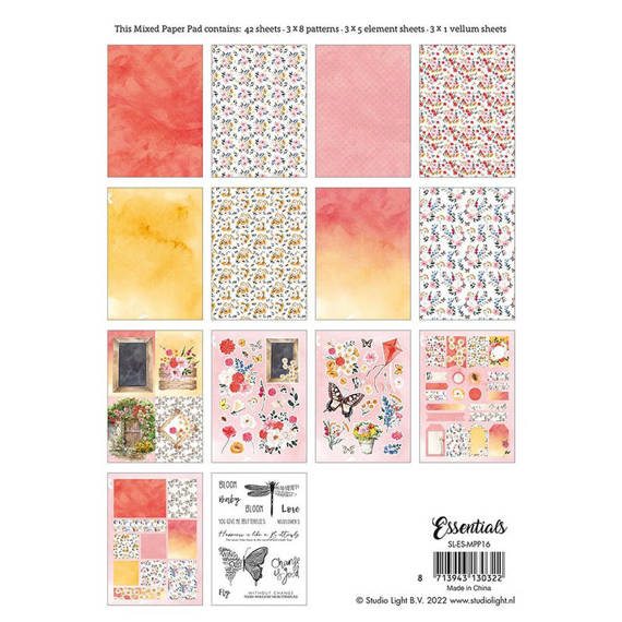 STUDIO LIGHT 42 Blatt Satz Papiere und Elemente Scrapbooking Papier - Mixed Paper Pad Pattern 16