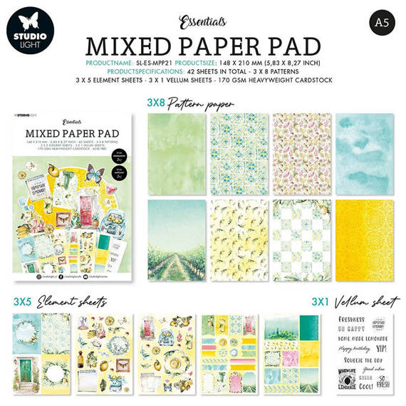 STUDIO LIGHT 42Blatt A5 Papierset + Elemente Scrapbooking Papier Fresh Citrus