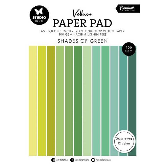 STUDIO LIGHT Set 24Blätter A5 Papierblock Scrapbooking Papier -  Unicolor Shades of Green