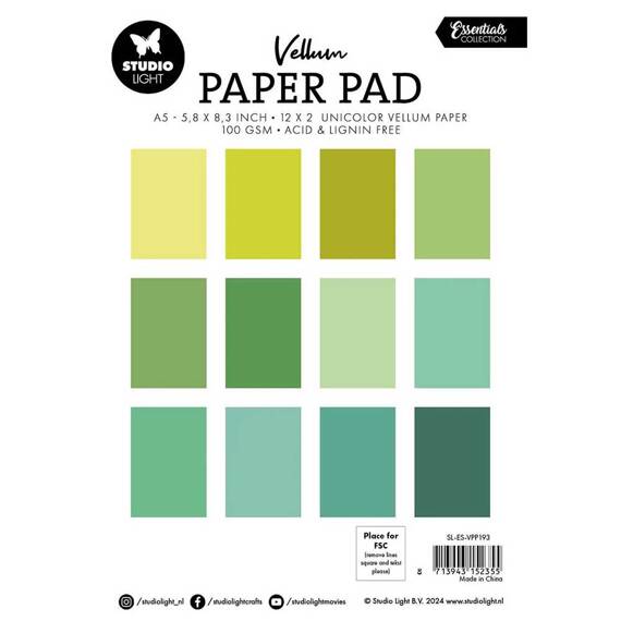 STUDIO LIGHT Set 24Blätter A5 Papierblock Scrapbooking Papier -  Unicolor Shades of Green