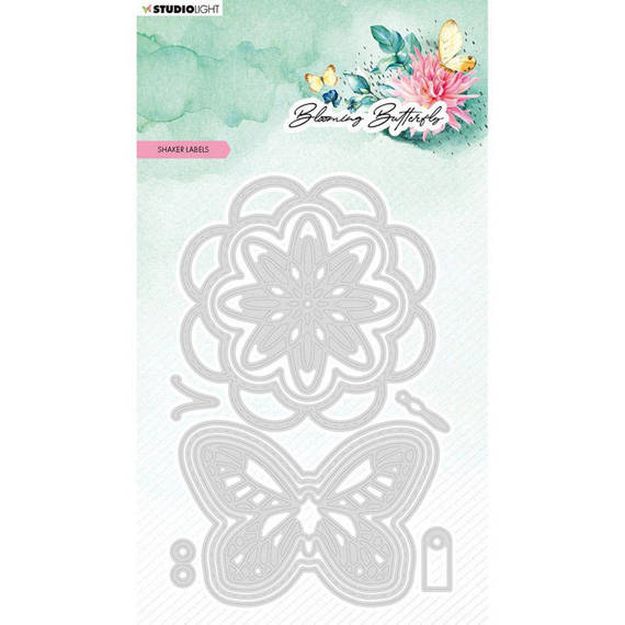 STUDIO LIGHT Stanzform Präge Stanzschablone Cutting Die, Shaker Labels Blooming Butterfly Blume, Schmetterling