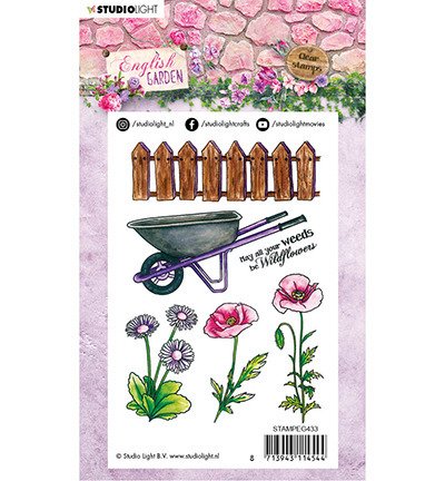 STUDIO LIGHT - Transparent Stempel- English Garden, Schubkarre, Mohn