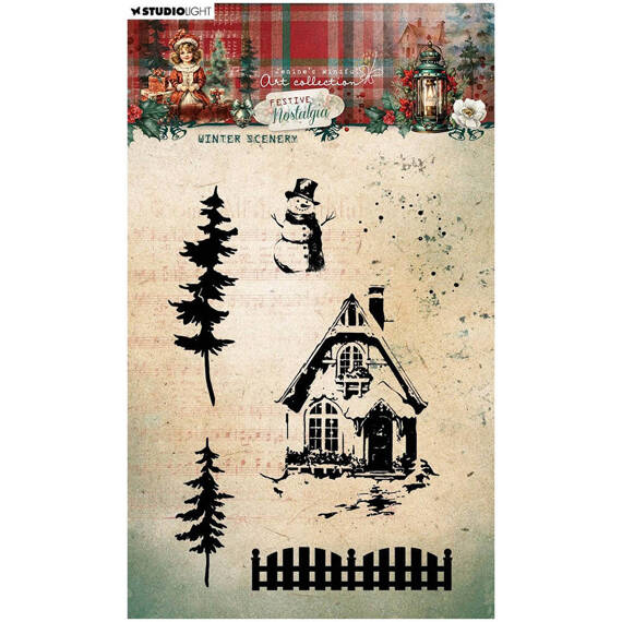 STUDIO LIGHT - Transparenter Stempel -Winter scenery Weihnachtsbäume Baumhaus Zaun