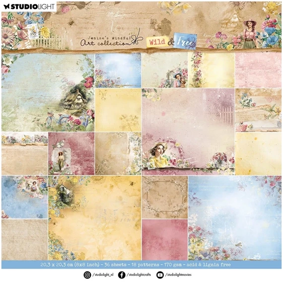 STUDIOLIGHT Set 18Blatt 20x20cm doppelseitig Scrapbooking Papier, Backgrounds Wild & Free