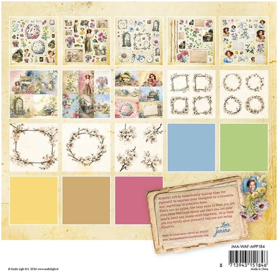 STUDIOLIGHT Set 18Blatt 20x20cm doppelseitig Scrapbooking Papier, Vellum, Unicolor & Elements