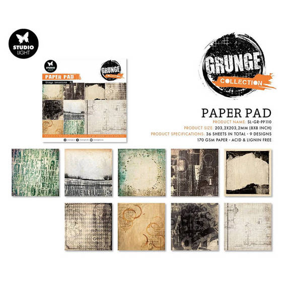 STUDIOLIGHT Set 36Blatt 20x20cm doppelseitig Scrapbooking Papier, Grunge papers Grunge Collection