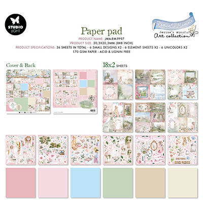 STUDIOLIGHT Set 36Blatt 20x20cm doppelseitig Scrapbooking Papier, Small Designs & Elements Romantic Moments