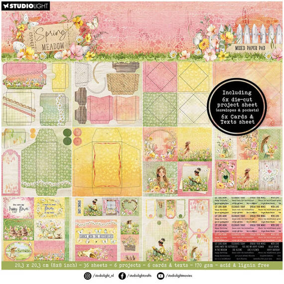 STUDIOLIGHT Set 36Blatt 20x20cm doppelseitig Scrapbooking Papier, Spring Meadow Cards