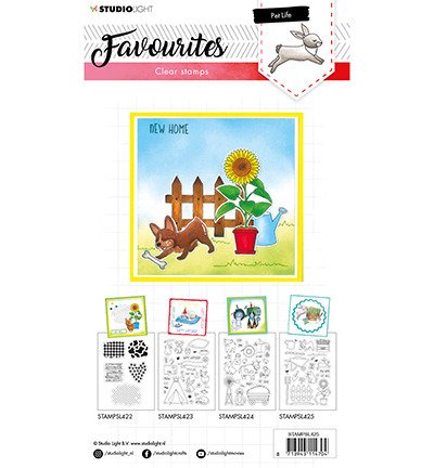 STUDIOLIGHT - Transparent Stempel -Favourites, Katze Hund Schubkarre Zaun