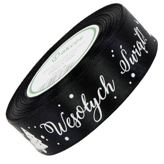 Satinband schwarz Frohe Weihnachten 25mm x 23.66m