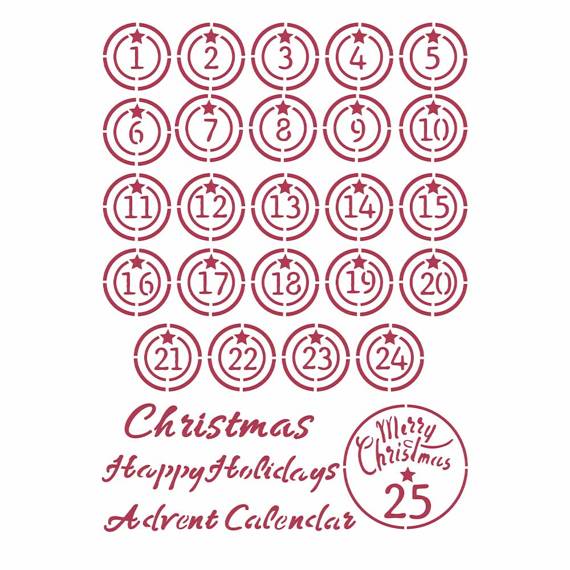 Schablone 21x29,7 - Stamperia - Weihnachten Patchwork Zahlen für Adventskalender