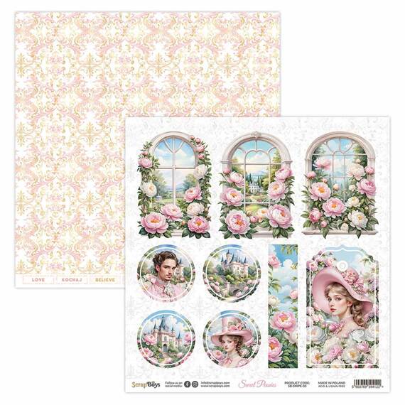 Set 12 Blatt 20x20 doppelseitig Scrapbooking Papier - SCRAPBOYS - Sweet Peonies