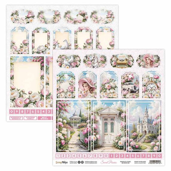 Set 12 Blatt 20x20 doppelseitig Scrapbooking Papier - SCRAPBOYS - Sweet Peonies