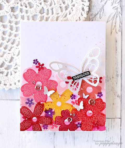 Stanzform Präge Stanzschablone Cutting Die + Stempel - Poppystamps - Flourish Blooms - Blumenset