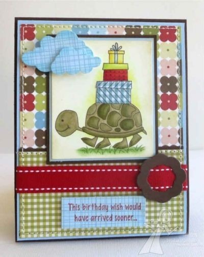 TAYLORED EXPRESSIONS Gummistempel Stempel Motivstempel - Belated Birthday - A little slow Schildkröte mit Geschenken