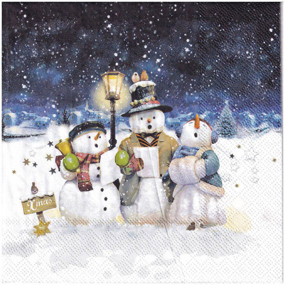 VINTAGE SERVIETTEN 1 Stück Motivservietten Decoupage Napkin 33x33cm, Singing Snowmen