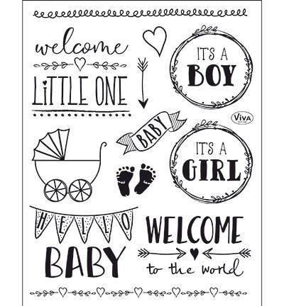 VIVA DECOR Transparent Stempeln Set Motivstempel Clear Stamps - Hello Baby, Kinderwagen