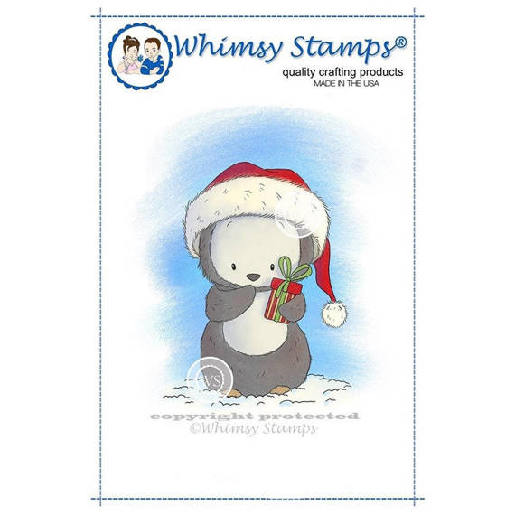 WHIMSY STAMPS - Gummistempel Motivstempel Christmas Penguin Weihnachtspinguin / Pinguin mit Geschenk