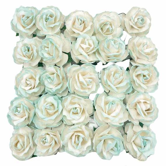 WILDROSEN 30mm 50Stk Scrapbooking Maulbeerpapier Blumen Flower, 2 tone Creme und Blau