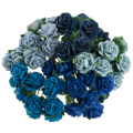 ROSEN Geöffnete 25 mm 50 Stk. Scrapbooking Maulbeerpapier Blumen Flowers blau mix