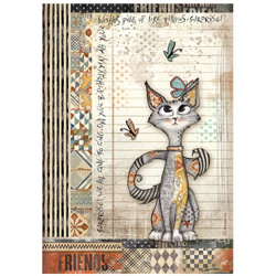 Reispapier für Decoupage A4 - Furry Friends - Katze und Schmetterlinge - Stamperia