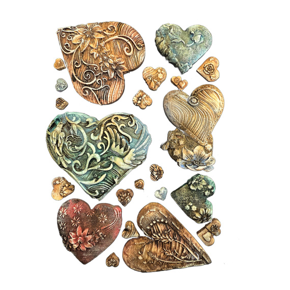 Silikonform Mold Gießen Mould - Alice in Christmas - Herzen - Stamperia