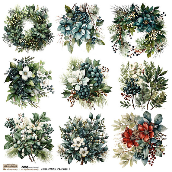 AUFKLEBER ScrapLove Christmas Flower 1 - Weihnachtsblumen 1 Weihnachtsgirlanden