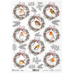ITD Reispapier Decoupage Bastelpapier Serviettentechnik, R1919 Weihnachtsgirlanden, Vögel
