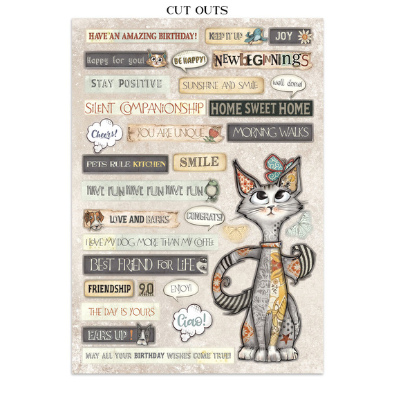 Set aus Junk Journal-Papieren, Aufklebern und Elementen - Furry Friends - Stamperia 