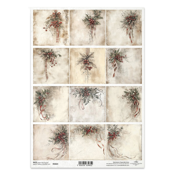 Reispapier für Decoupage A4 - Weihnachtsdekorationen - R26663 - Itd Collection