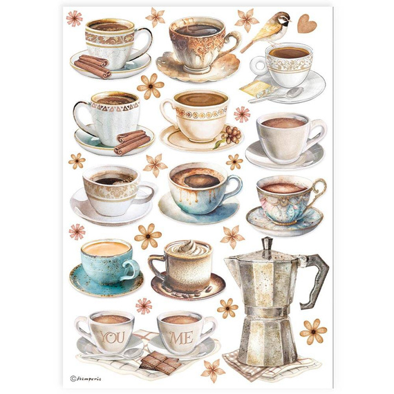 Reispapier Decoupage Bastelpapier A4 - Stamperia - Tassen, Kaffee