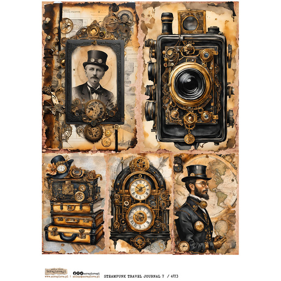 Reispapier Decoupage Bastelpapier A4 - Scraplove - Steampunk Travel Journal 7