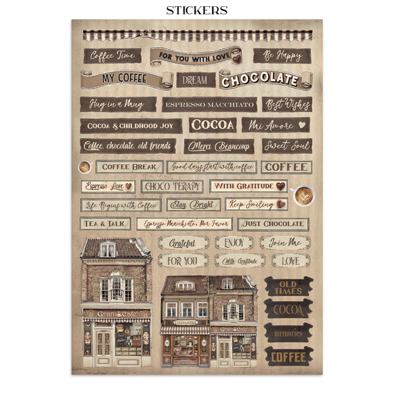 Set aus Junk Journal-Papieren, Aufklebern und Elementen - Coffee & Chocolate - Stamperia 