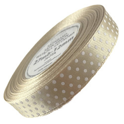 Satinband mit Punkten 12 mm - Hellgold - 22 lfm