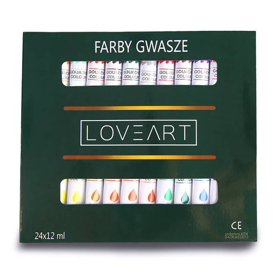 LOVEART Gouachefarben-set 24 Tuben x 12 ml Gouache Set Farbe Kunst Set